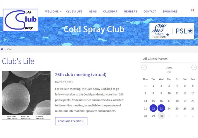 Le site web du CLUB COLD SPRAY fait peau neuve!